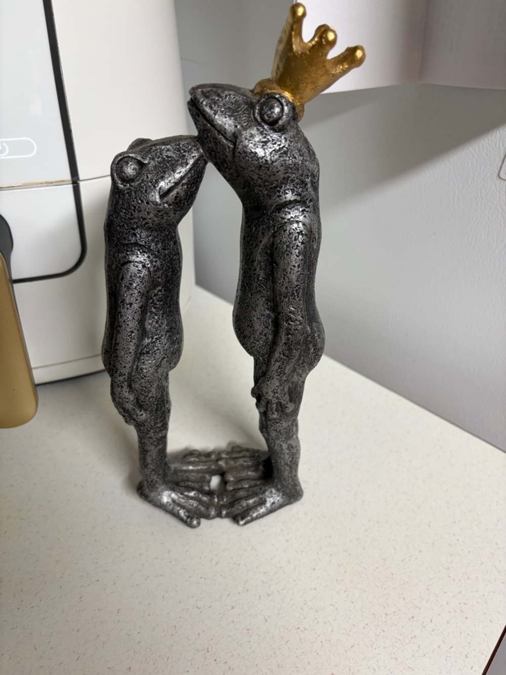 Royal Silver Frog Couple Figurine with Gold Crown - Home Accents
